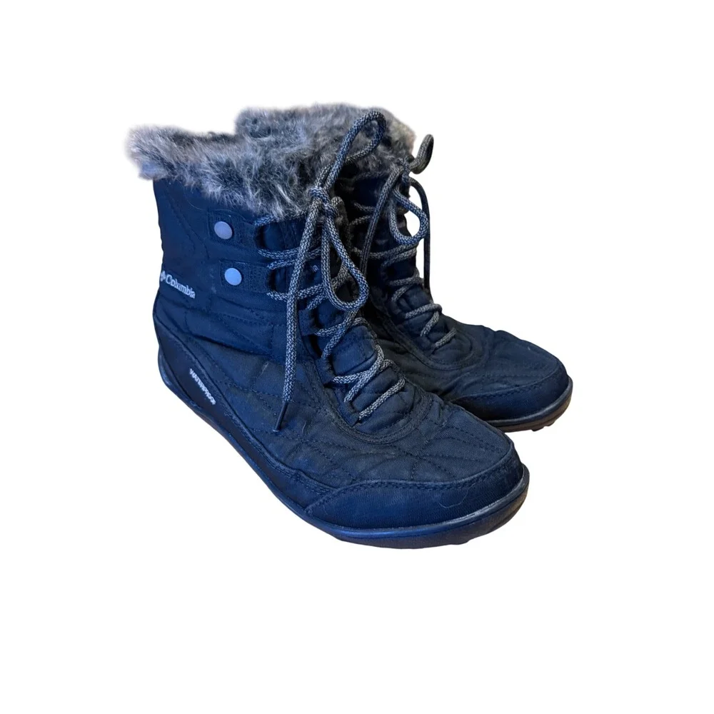 Columbia Women Minx Shorty Ill Snow Boot Black Waterproof Quilted Fur Lining 8.5